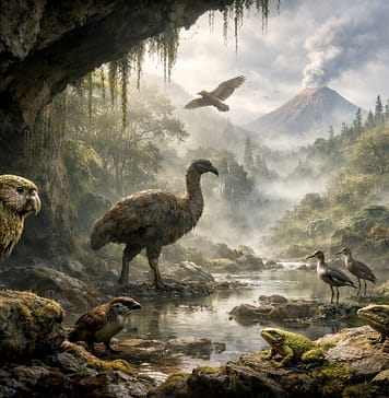 Eine Million Jahre: Was ein neuseeländisches Fossil uns wirklich über die Natur verrät Prähistorisches-Neuseeland_Illustration