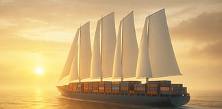Segel setzen für die Zukunft: Wie Windkraft die Schifffahrt revolutioniert Windkraft_Containerschiff_Illustration