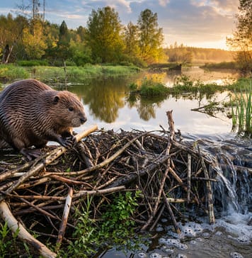 Biber als Klimaarchitekten – wie kleine Nager ganze Flusssysteme in CO₂-Speicher verwandeln Bieber-Flusslandschaft-CO2-Senke_Illustration