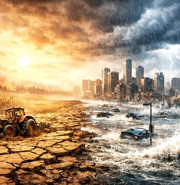 Zwei Grad sind keine Entwarnung – Warum selbst „moderate“ Erwärmung extreme Folgen bringt Dürre-trifft-auf-Überschwemmung_Illustration